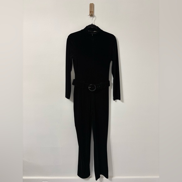 Vintage Body Action Design Black Velvet Belted Jumpsuit Sz S
